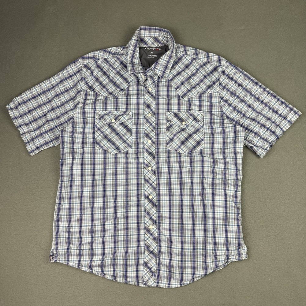 Wrangler Pearl Snap Shirt‎ Mens XL 20X Snap Button Short Sleeve Plaid
